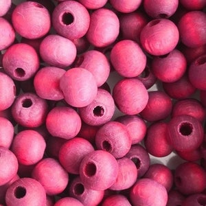10mm Matte Wooden  Beads, Large Hole Wooden Spacers- Fuchsia Color, 50 Gr pack