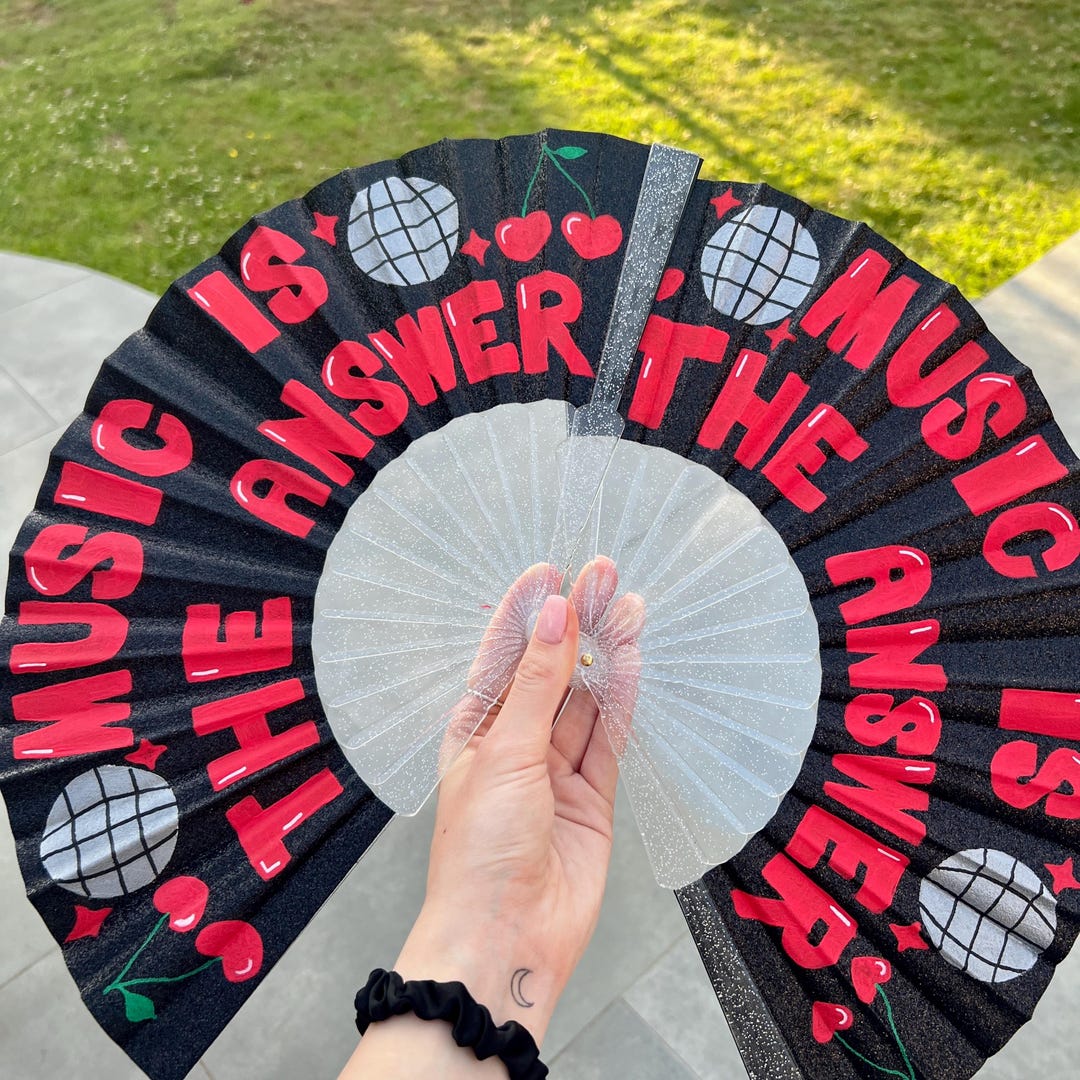 Midwest Princess Rave Fan Personalised Glitter Rave Hand Fans / Black, Silver or Pink / Festival ...