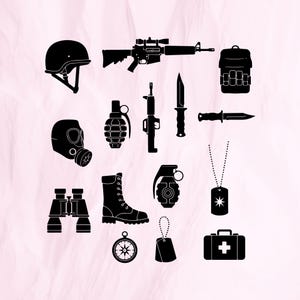 Soldier icons, Military symbols, Army silhouette, Combat svg, War gear svg, Army equipment, Soldier svg, Military clipart, instant download
