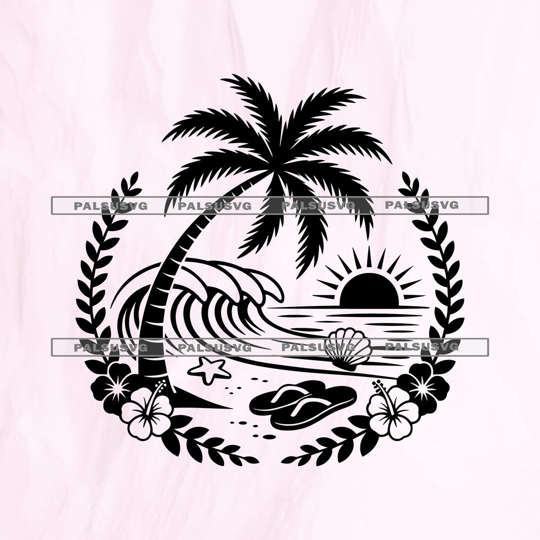 Tropical Beach Scene SVG, Palm Tree, Ocean Wave (digital Download) - Etsy