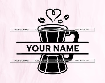 Coffee Split Monogram SVG – Personalized Moka Pot Espresso Maker Custom Name Sign Cut File