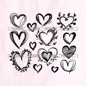 Hand Drawn Heart SVG Bundle, Doodle Heart Clipart Png, Sketch Grunge Hearts, Wedding & Valentine Cut Files, Digital Download for Cricut