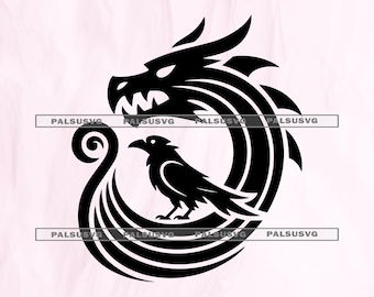 バイキングドラゴン、オーディンのカラスのSVG、北欧神話のクリップアート（デジタルダウンロード）