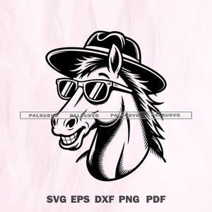 Caballo divertido SVG, caballo vaquero con gafas de sol, SVG occidental para Cricut, camiseta de caballo, clipart ecuestre PNG / Descarga instantánea