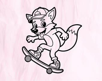 Funny Fox on Skateboard SVG, Clipart Vector (Digital Download)