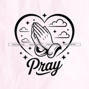 Bidden SVG, biddende handen christelijke gesneden bestand voor Cricut, geloof PNG, religieus, inspirerend, kerk, Bijbelstudie, clipart