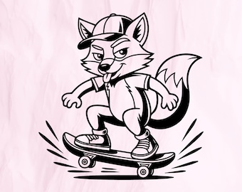 Funny Fox Skateboarder Clipart, Vector SVG PNG EPS (Digital Download)