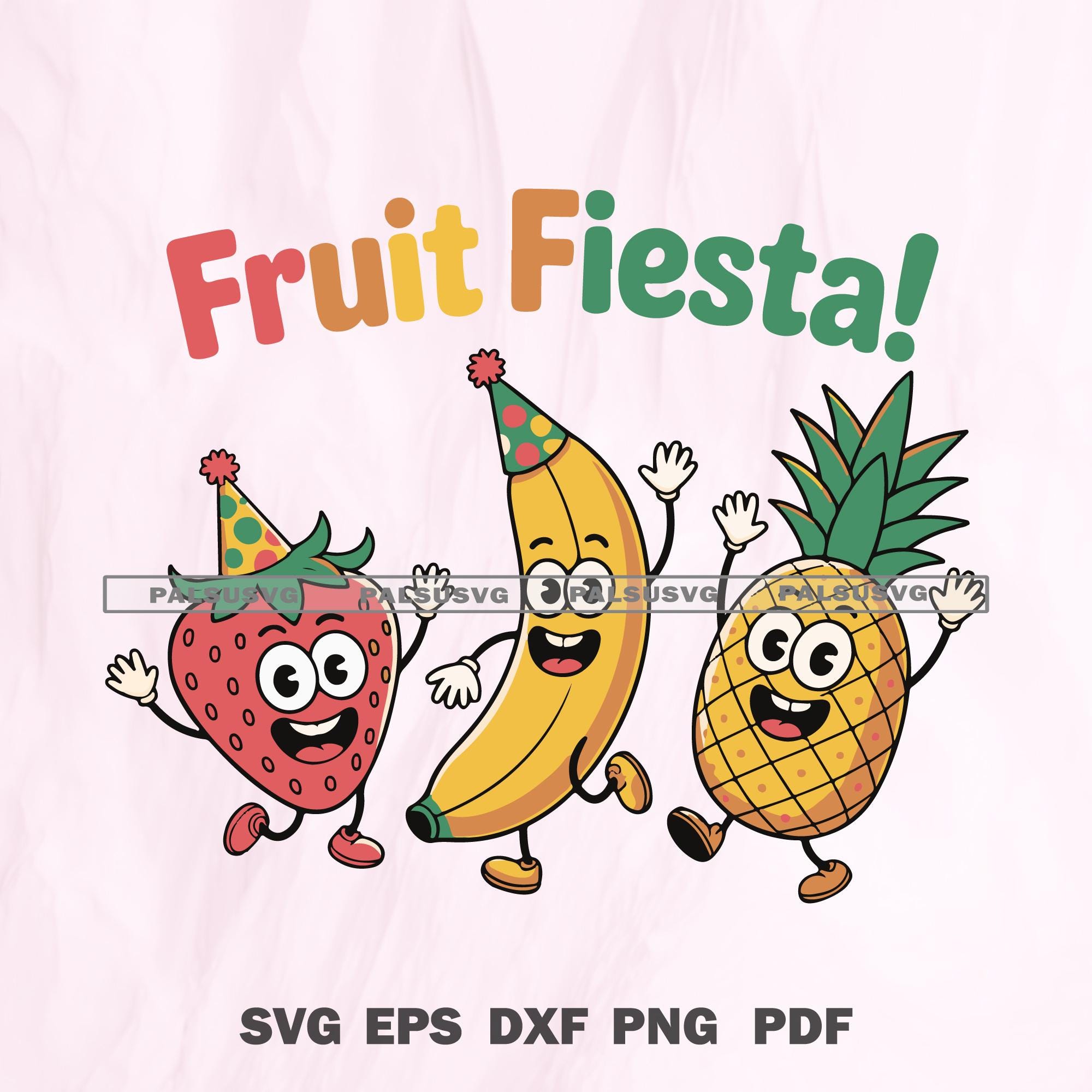 FUNKY FRUIT - 刹那ページです❤︎" Fruit Fiesta SVG – Dancing Strawberry, Banana, Pineapple (digital