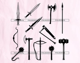 Ontwerpen voor middeleeuwse wapens (snijbestanden) voor Cricut en Silhouette | SVG, EPS, DXF, PNG | Direct downloaden