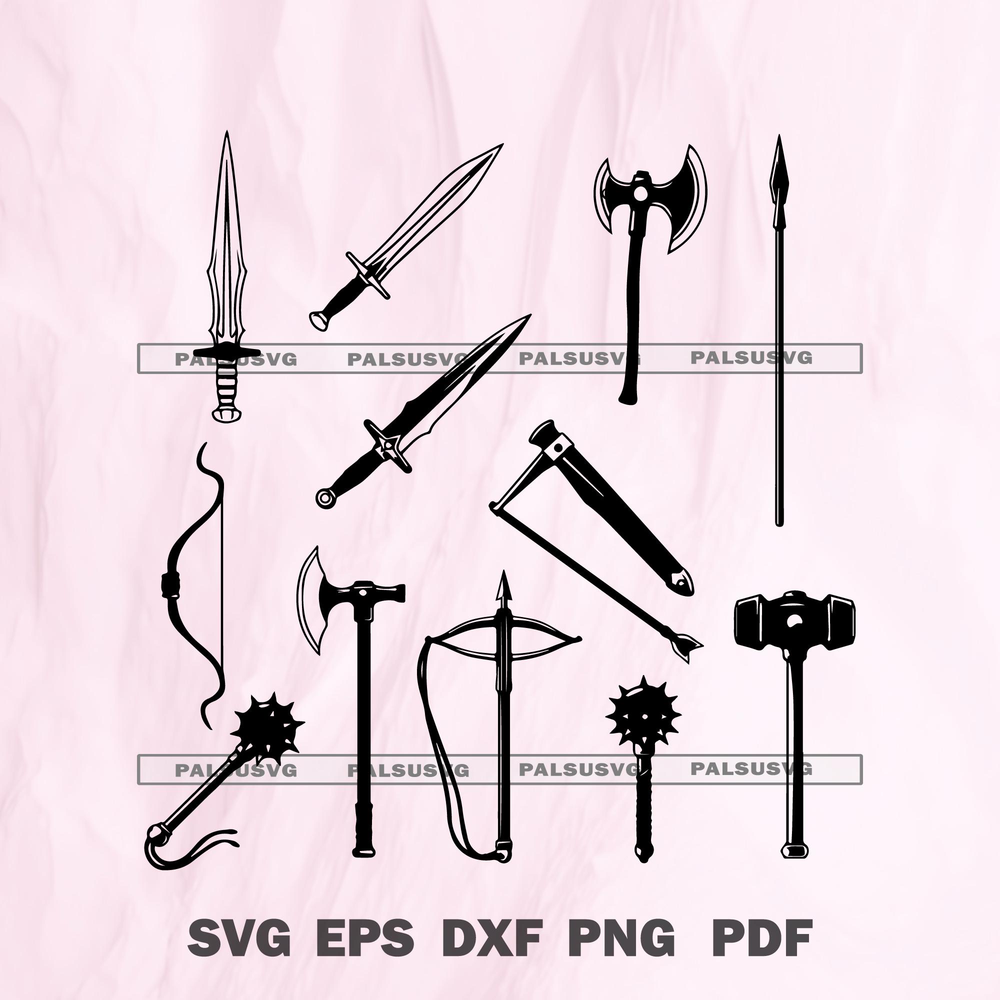 Medieval Weapons Design Cut Files for Cricut & Silhouette | SVG, EPS ...