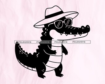 Alligator med hatt och solglasögon klippfiler | Cricut, Silhouette (svg, eps, dxf, png, pdf)