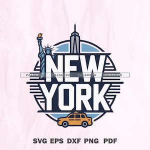 Emblema di New York City SVG - Statua della Libertà, Taxi, Grattacielo / Contorno di New York Cricut Silhouette Png Dxf Eps / Download immediato