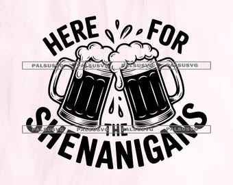 Here For The Shenanigans SVG – St. Patrick's Day Beer Toast Cut-bestand (digitale download)