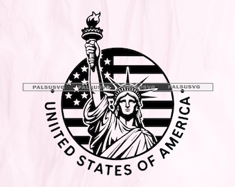 Statue of Liberty SVG, Patriotic American Flag Clipart (Digital Download)