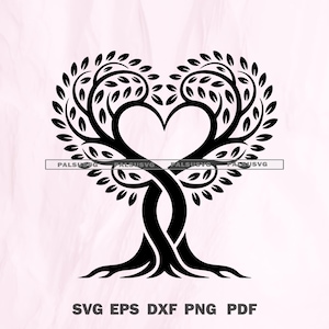 Árbol del amor SVG / Archivo de corte de árbol de corazón / Diseño de árbol genealógico / Regalo de aniversario de bodas / Silueta Cricut PNG DXF Eps / Descarga instantánea