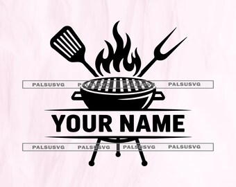 BBQ Grill Split Monogram SVG – Custom Pitmaster Name Cut File (Digital Download)