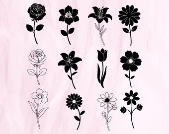 Flower Vector Bundle, Floral SVG, PNG, Clipart (Digital Download)