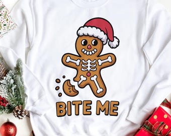 Grappige peperkoekman SVG – 'Bijt me' kerstsublimatieontwerp (digitale download)