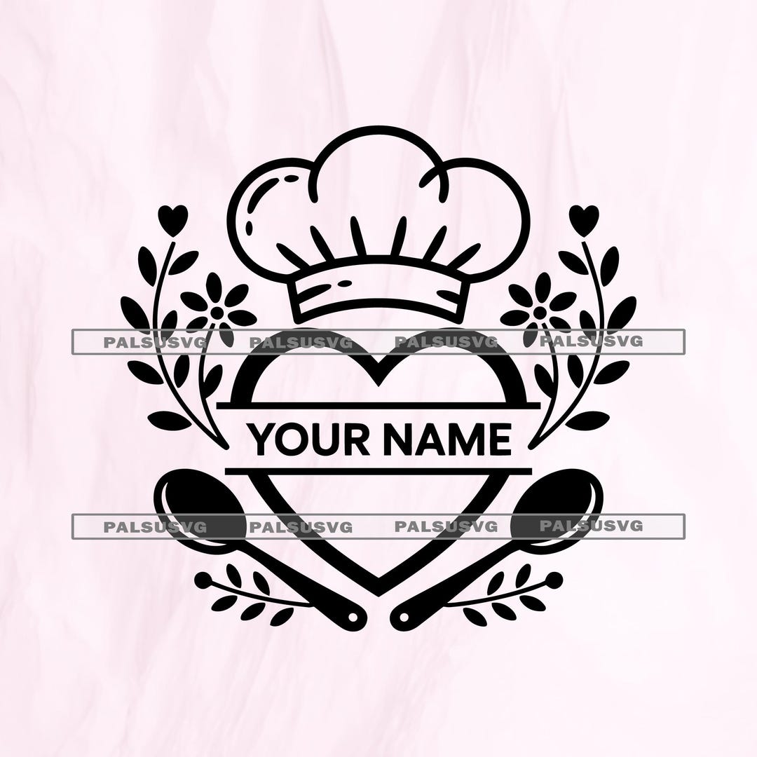 Custom Kitchen Monogram SVG, Chef Logo, Split Heart Name Frame (digital ...