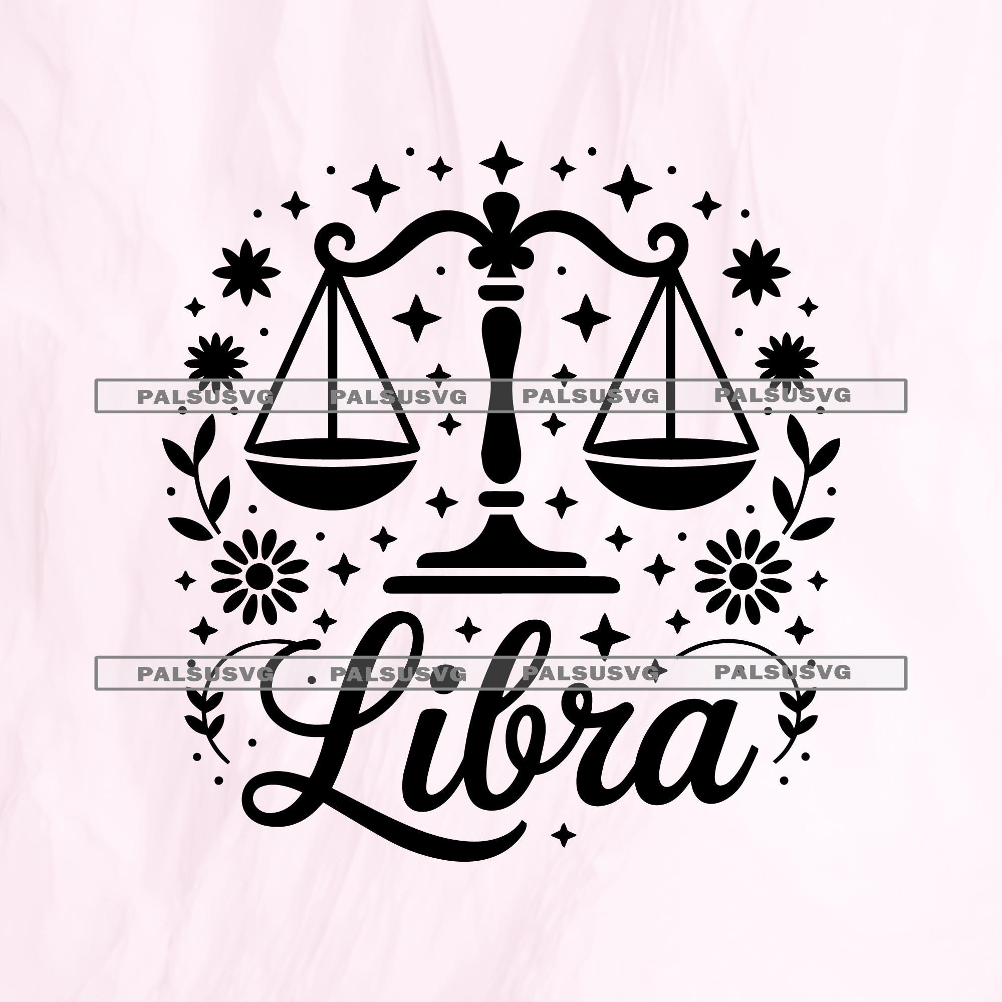 Floral Libra Zodiac SVG, Boho Celestial Astrology Art (digital