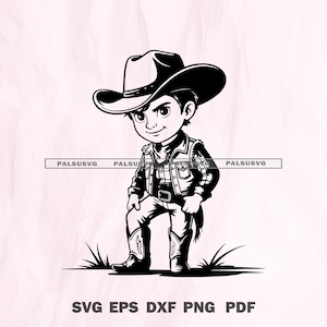Little Cowboy SVG | Cute Western Boy Cut File | Rodeo Kid Design | Cricut Silhouette Png Dxf Eps | Instant Download