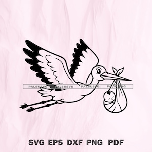 Stork with Baby SVG, EPS, Dxf, PNG Vector for Cricut, instant download