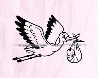 Stork with Baby SVG, EPS, Dxf, PNG Vector for Cricut, instant download