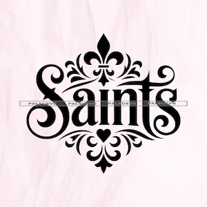 Saints SVG, Ornate Fleur de Lis Cut File for Cricut, New Orleans Football PNG, NOLA Script Clipart, Who Dat Silhouette, Instant Download
