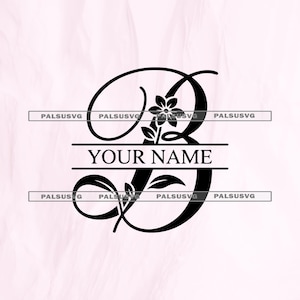 Blommig delad bokstav B monogram SVG – Botanisk ramklippsfil (digital nedladdning)