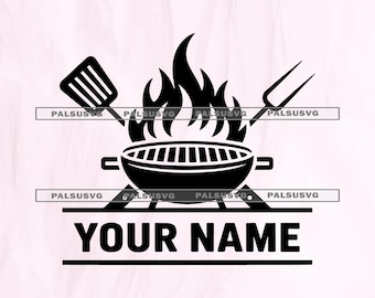 BBQ Grill Split Monogram SVG – Custom Pitmaster Name Cut File (Digital Download)
