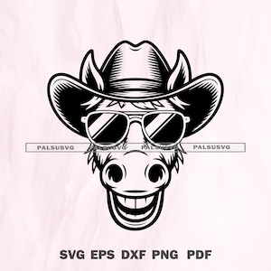 Caballo divertido SVG, caballo vaquero con gafas de sol, SVG occidental para Cricut, camiseta de caballo, clipart ecuestre PNG / Descarga instantánea