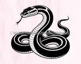 Python Snake Vector, Black and White Reptile, Cricut Silhouette Cut File (Digital Download)