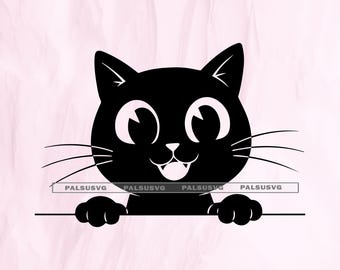 Black Cat Peeking SVG: Funny Cat Clipart, Vector (Digital Download)