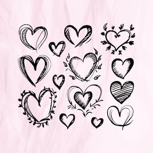 Hand drawn heart bundle svg, Heart clipart, Heart svg, Heart png, Heart silhouette cut file design for Cricut & Silhouette, Instant download