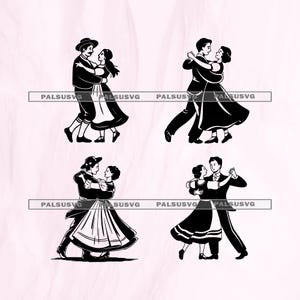 Folklore Tanzpaar SVG Bundle, Vintage Ballroom Vektor (Digitaler Download)