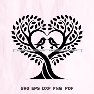 Árbol del amor SVG / Archivo de corte de árbol de corazón / Diseño de árbol genealógico / Regalo de aniversario de bodas / Silueta Cricut PNG DXF Eps / Descarga instantánea