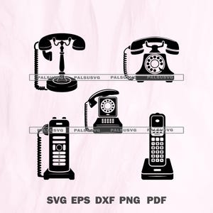Set of vintage phone vector cut files in SVG, EPS, PNG, Dxf, Pdf formats for Cricut and Silhouette, instant download