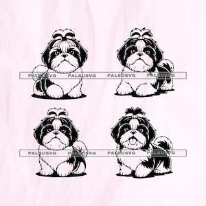 Shih Tzu SVG Bundle, Cute Dog Clipart, Dog Mom Dad Gift, Dog Silhouette for Cricut, Pet Portrait, Dog with Bow Decal PNG Files