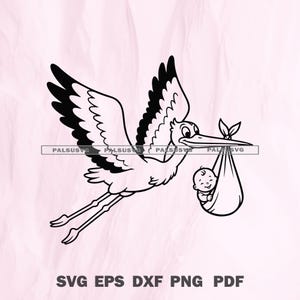 Stork Delivering Baby svg, Cartoon stork with baby, stork carrying baby, SVG, PNG, EPS, dxf, clipart, Cricut & Silhouette, instant download