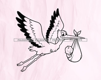Stork Delivering Baby Cartoon Vector (svg, png, eps, dxf, pdf)