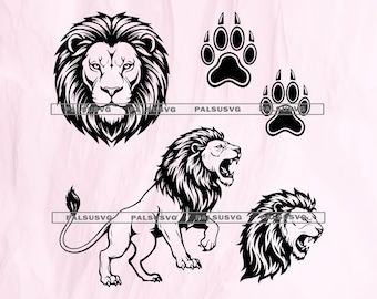 Lion SVG Bundle - Lion Head, Body - Paw Prints | Cricut & Silhouette Cut Files, Instant download