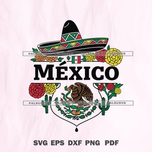 Mexican Sombrero Emblem SVG | Mexico Fiesta Cut File | Mexico Flag Design | Cricut Silhouette Png Dxf Eps | Instant Download