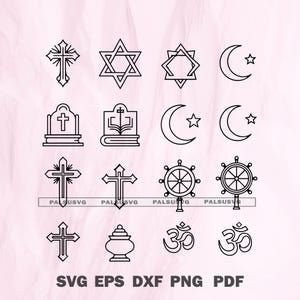 Religious Symbols svg - Crosses, Star of David, moon and star, Dharmachakra wheel, Om | Cricut & Silhouette Cut Files, Instant download