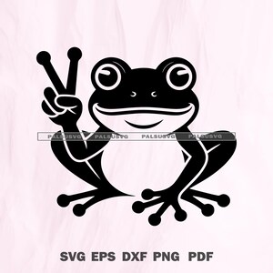 Simbolo della pace della rana SVG / File di taglio del rospo carino / Disegno di animale hippie / Silhouette Cricut Png Dxf Eps / Download immediato