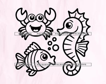 Sea Creatures SVG Bundle, Sea Animals SVG, Seahorse SVG, Crab Svg, Fish ...