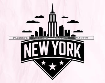 Emblema de béisbol con el horizonte de Nueva York en formato SVG – Archivo de corte de Nueva York (Descarga digital)