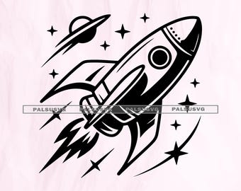 Retro Rocket Ship SVG, Outer Space Nursery Decor (Digital Files)