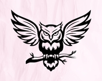 Owl on Branch SVG, PNG, Clipart Vector (Digital Download)