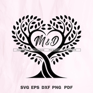 Árbol del amor SVG / Archivo de corte de árbol de corazón / Diseño de árbol genealógico / Regalo de aniversario de bodas / Silueta Cricut PNG DXF Eps / Descarga instantánea