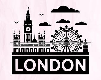 London Skyline SVG, Big Ben, London Eye, Travel Souvenir (Digital Files)
